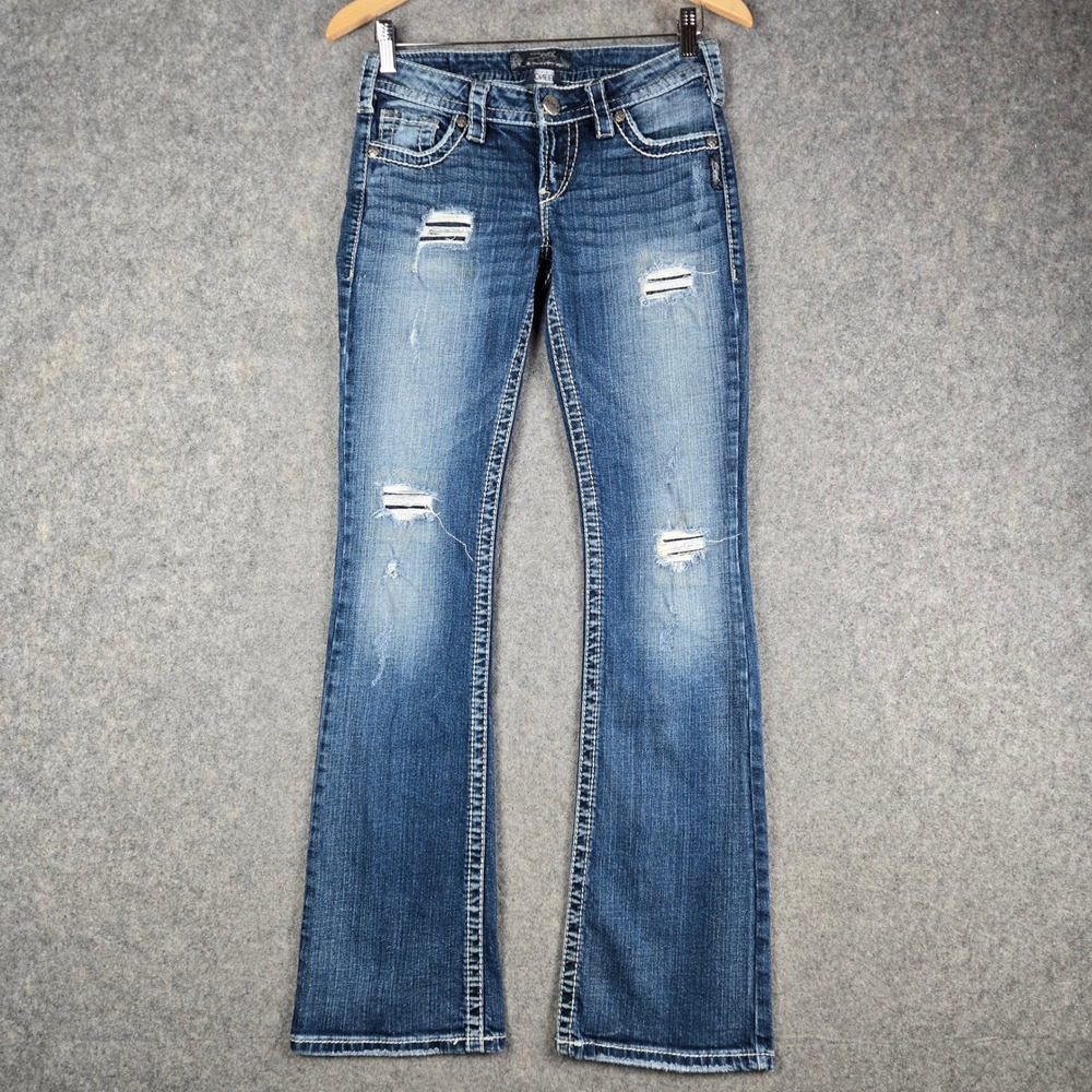 Silver Jeans Pioneer Womens 26 Blue Distressed Bootcut Denim Y2K Low Rise